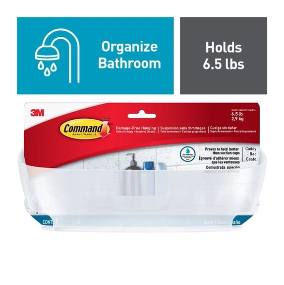 Command shower caddy with water-resistant strips