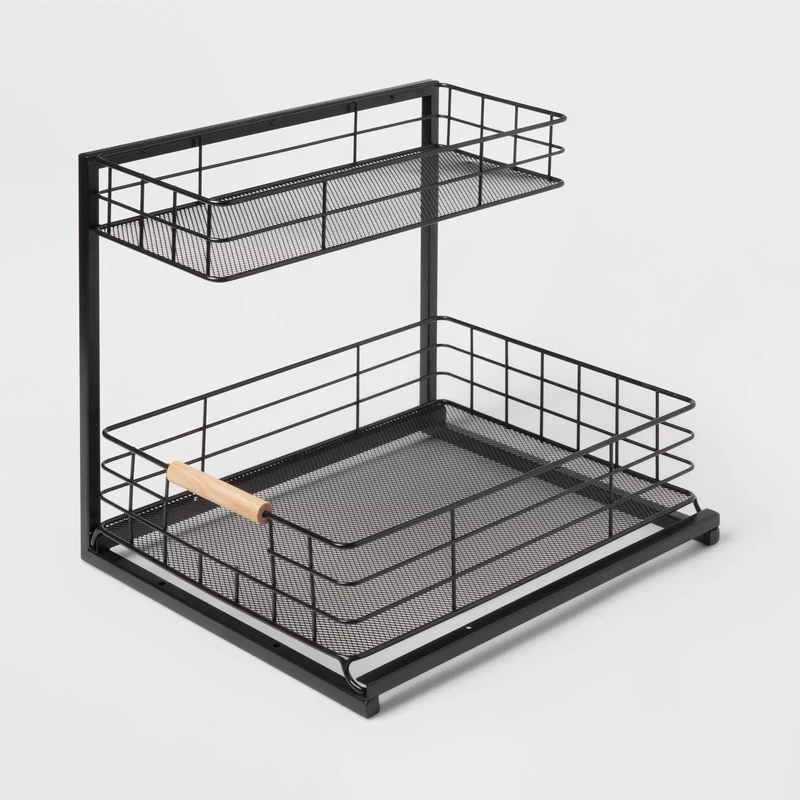 Brightroom two-tier metal under-sink organizer, black